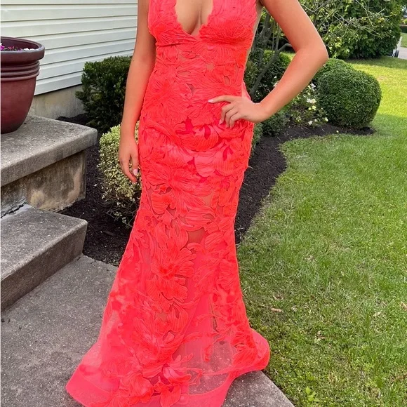 navy blue dress for baby girl Flowy Red Chiffon Long Open Back Front Split Prom Dresses Fashion Dresses main image 1